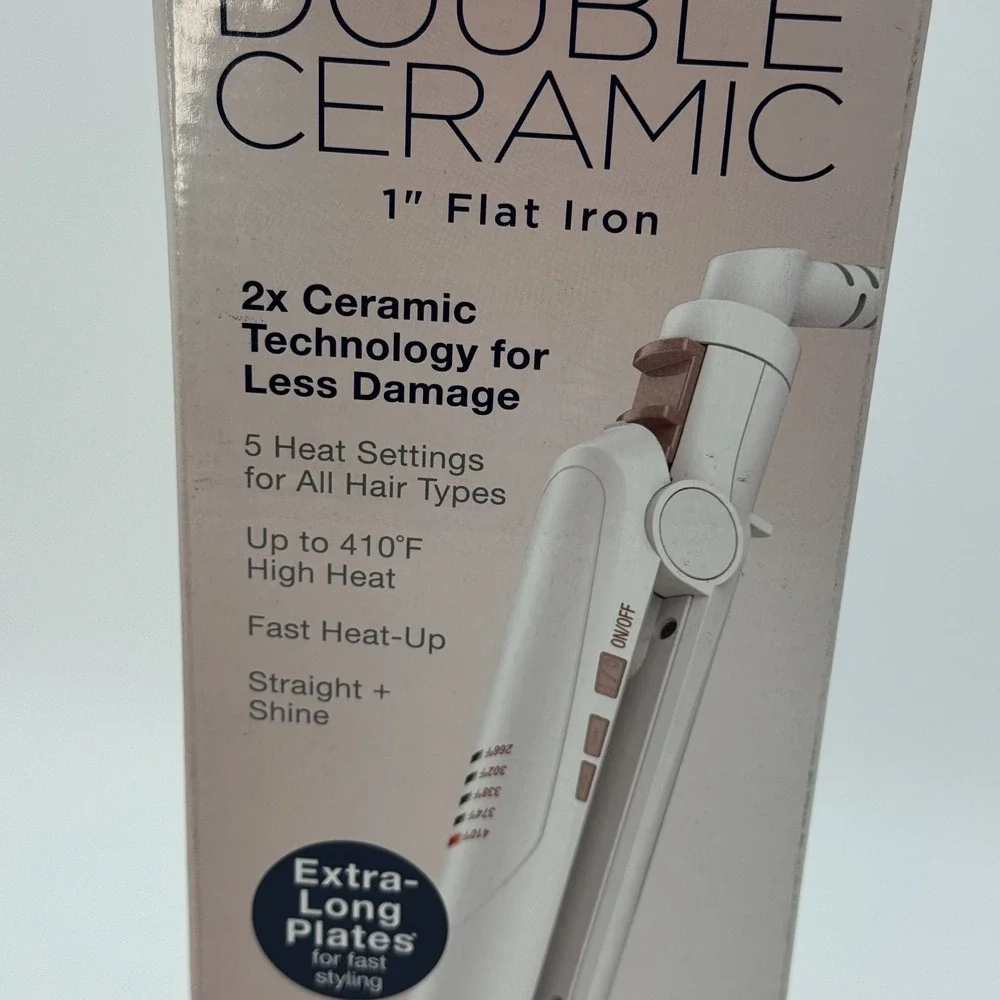 Conair 1 Inch Double Ceramic Flat Iron White Hair‎ Straightener New